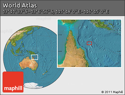 Satellite Location Map of the Area around 13° 24' 15" S, 146° 16' 30" E