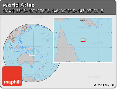 Gray Location Map of the Area around 13° 24' 15" S, 147° 7' 30" E