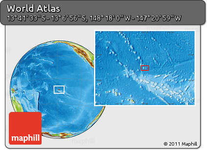 Physical Location Map of the Area around 13° 24' 15" S, 147° 49' 29" W