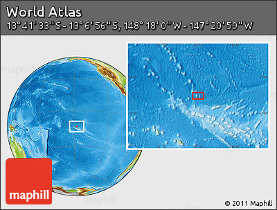 Physical Location Map of the Area around 13° 24' 15" S, 147° 49' 29" W