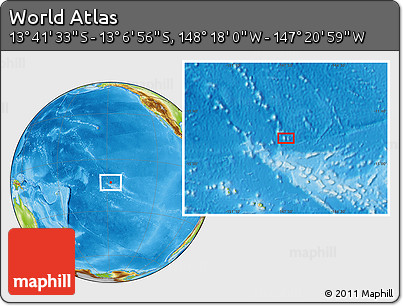 Physical Location Map of the Area around 13° 24' 15" S, 147° 49' 29" W