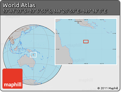 Gray Location Map of the Area around 13° 24' 15" S, 148° 49' 29" E