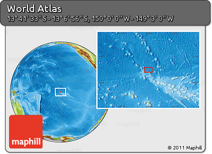 Physical Location Map of the Area around 13° 24' 15" S, 149° 31' 30" W