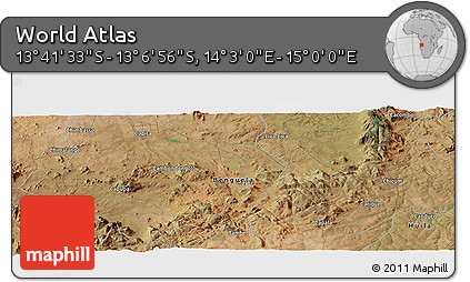 Satellite Panoramic Map of the Area around 13° 24' 15" S, 14° 31' 30" E