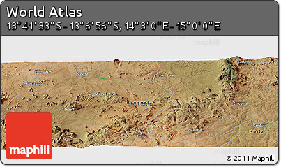 Satellite Panoramic Map of the Area around 13° 24' 15" S, 14° 31' 30" E