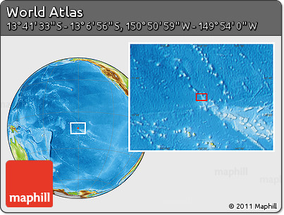 Physical Location Map of the Area around 13° 24' 15" S, 150° 22' 30" W