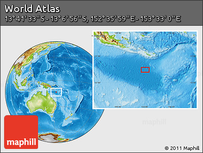 Physical Location Map of the Area around 13° 24' 15" S, 153° 4' 29" E