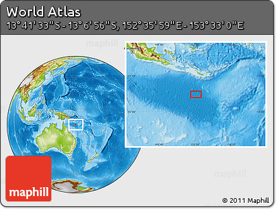 Physical Location Map of the Area around 13° 24' 15" S, 153° 4' 29" E