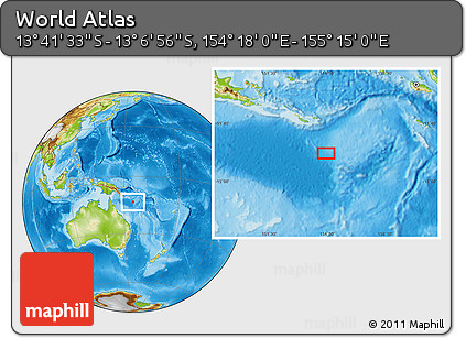 Physical Location Map of the Area around 13° 24' 15" S, 154° 46' 30" E