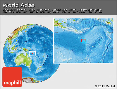 Physical Location Map of the Area around 13° 24' 15" S, 154° 46' 30" E