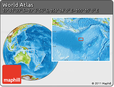 Physical Location Map of the Area around 13° 24' 15" S, 154° 46' 30" E