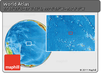 Physical Location Map of the Area around 13° 24' 15" S, 154° 37' 30" W