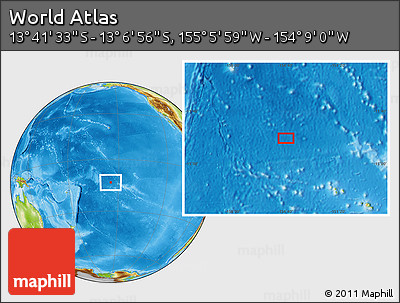 Physical Location Map of the Area around 13° 24' 15" S, 154° 37' 30" W