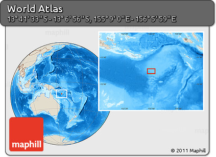 Shaded Relief Location Map of the Area around 13° 24' 15" S, 155° 37' 30" E