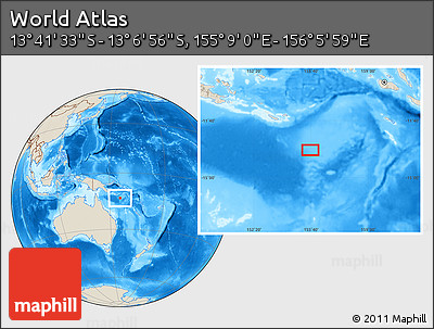 Shaded Relief Location Map of the Area around 13° 24' 15" S, 155° 37' 30" E