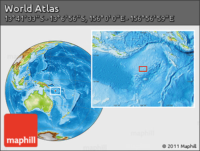 Physical Location Map of the Area around 13° 24' 15" S, 156° 28' 29" E