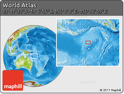 Physical Location Map of the Area around 13° 24' 15" S, 156° 28' 29" E