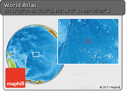 Physical Location Map of the Area around 13° 24' 15" S, 156° 19' 29" W