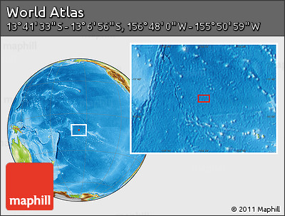 Physical Location Map of the Area around 13° 24' 15" S, 156° 19' 29" W