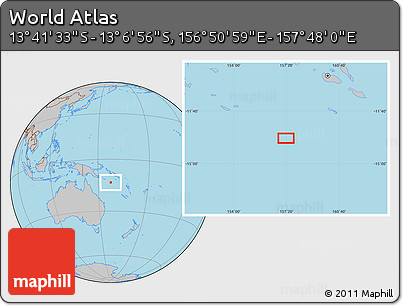 Gray Location Map of the Area around 13° 24' 15" S, 157° 19' 29" E