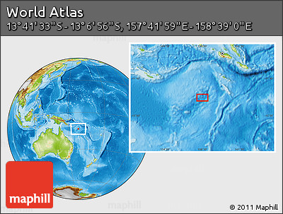 Physical Location Map of the Area around 13° 24' 15" S, 158° 10' 30" E