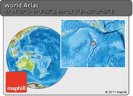 Physical Location Map of the Area around 13° 24' 15" S, 159° 52' 30" E
