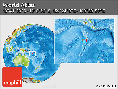 Physical Location Map of the Area around 13° 24' 15" S, 159° 52' 30" E