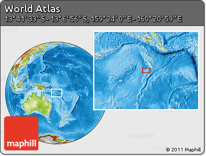 Physical Location Map of the Area around 13° 24' 15" S, 159° 52' 30" E