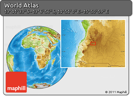 Physical Location Map of the Area around 13° 24' 15" S, 15° 22' 30" E