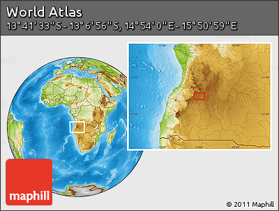 Physical Location Map of the Area around 13° 24' 15" S, 15° 22' 30" E