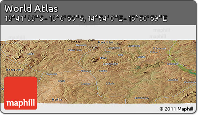 Satellite Panoramic Map of the Area around 13° 24' 15" S, 15° 22' 30" E