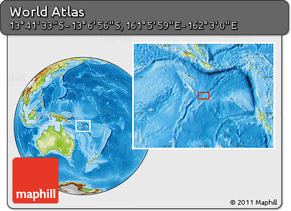 Physical Location Map of the Area around 13° 24' 15" S, 161° 34' 29" E
