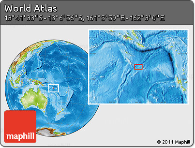 Physical Location Map of the Area around 13° 24' 15" S, 161° 34' 29" E