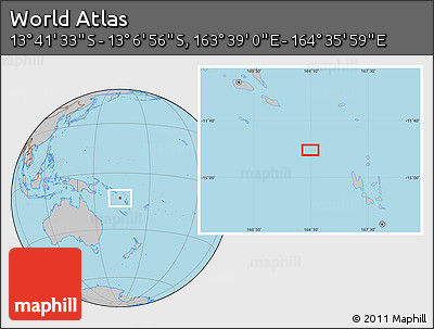 Gray Location Map of the Area around 13° 24' 15" S, 164° 7' 30" E