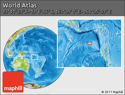 Physical Location Map of the Area around 13° 24' 15" S, 164° 7' 30" E