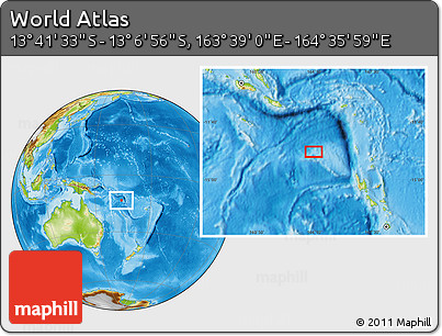 Physical Location Map of the Area around 13° 24' 15" S, 164° 7' 30" E