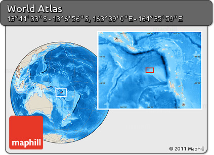 Shaded Relief Location Map of the Area around 13° 24' 15" S, 164° 7' 30" E