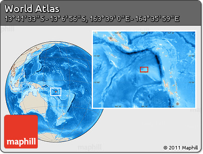 Shaded Relief Location Map of the Area around 13° 24' 15" S, 164° 7' 30" E