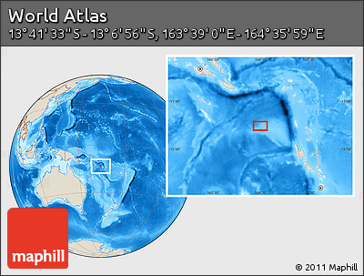 Shaded Relief Location Map of the Area around 13° 24' 15" S, 164° 7' 30" E
