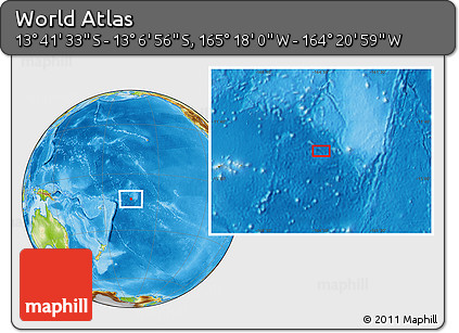 Physical Location Map of the Area around 13° 24' 15" S, 164° 49' 29" W