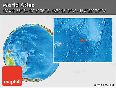 Physical Location Map of the Area around 13° 24' 15" S, 164° 49' 29" W