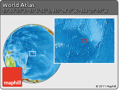 Physical Location Map of the Area around 13° 24' 15" S, 164° 49' 29" W