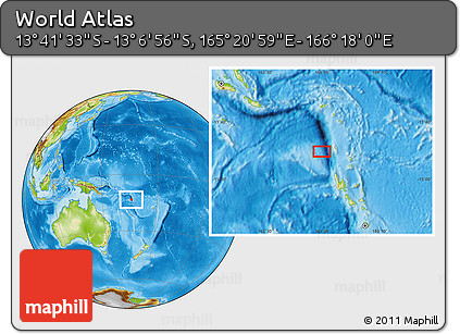 Physical Location Map of the Area around 13° 24' 15" S, 165° 49' 29" E
