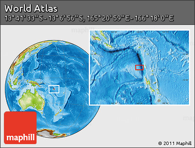 Physical Location Map of the Area around 13° 24' 15" S, 165° 49' 29" E
