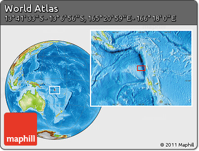 Physical Location Map of the Area around 13° 24' 15" S, 165° 49' 29" E