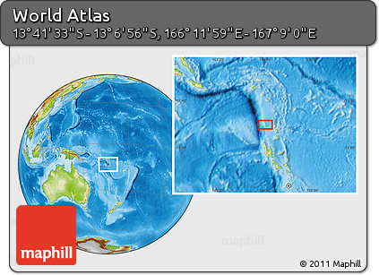 Physical Location Map of the Area around 13° 24' 15" S, 166° 40' 30" E