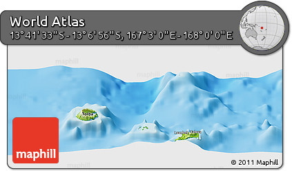 Physical Panoramic Map of the Area around 13° 24' 15" S, 167° 31' 30" E