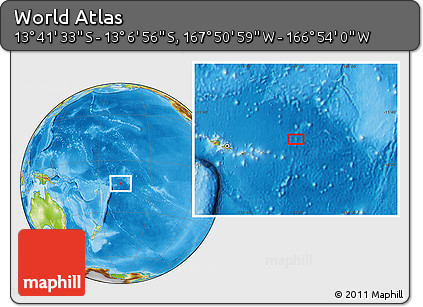 Physical Location Map of the Area around 13° 24' 15" S, 167° 22' 30" W