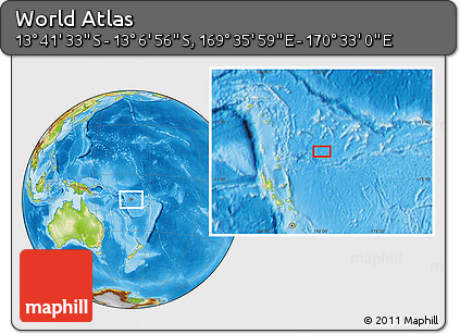 Physical Location Map of the Area around 13° 24' 15" S, 170° 4' 29" E