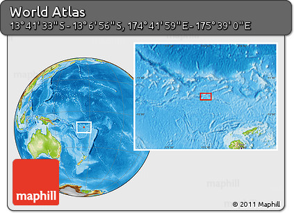 Physical Location Map of the Area around 13° 24' 15" S, 175° 10' 30" E
